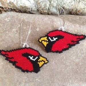 Cardinal Beaded Earrings, New, Handmade by Me